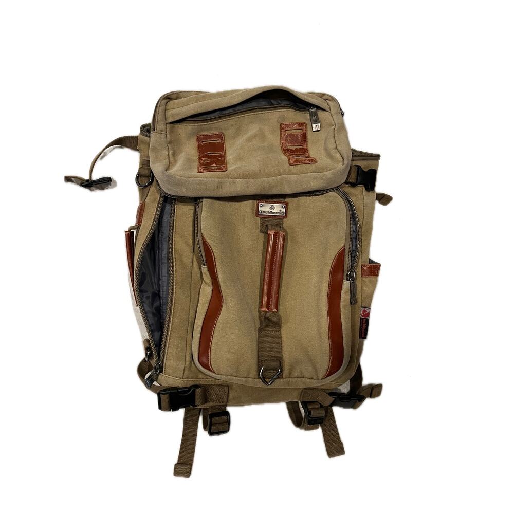 Wshihaom Canvas Rucksack Backpack Brown Beige